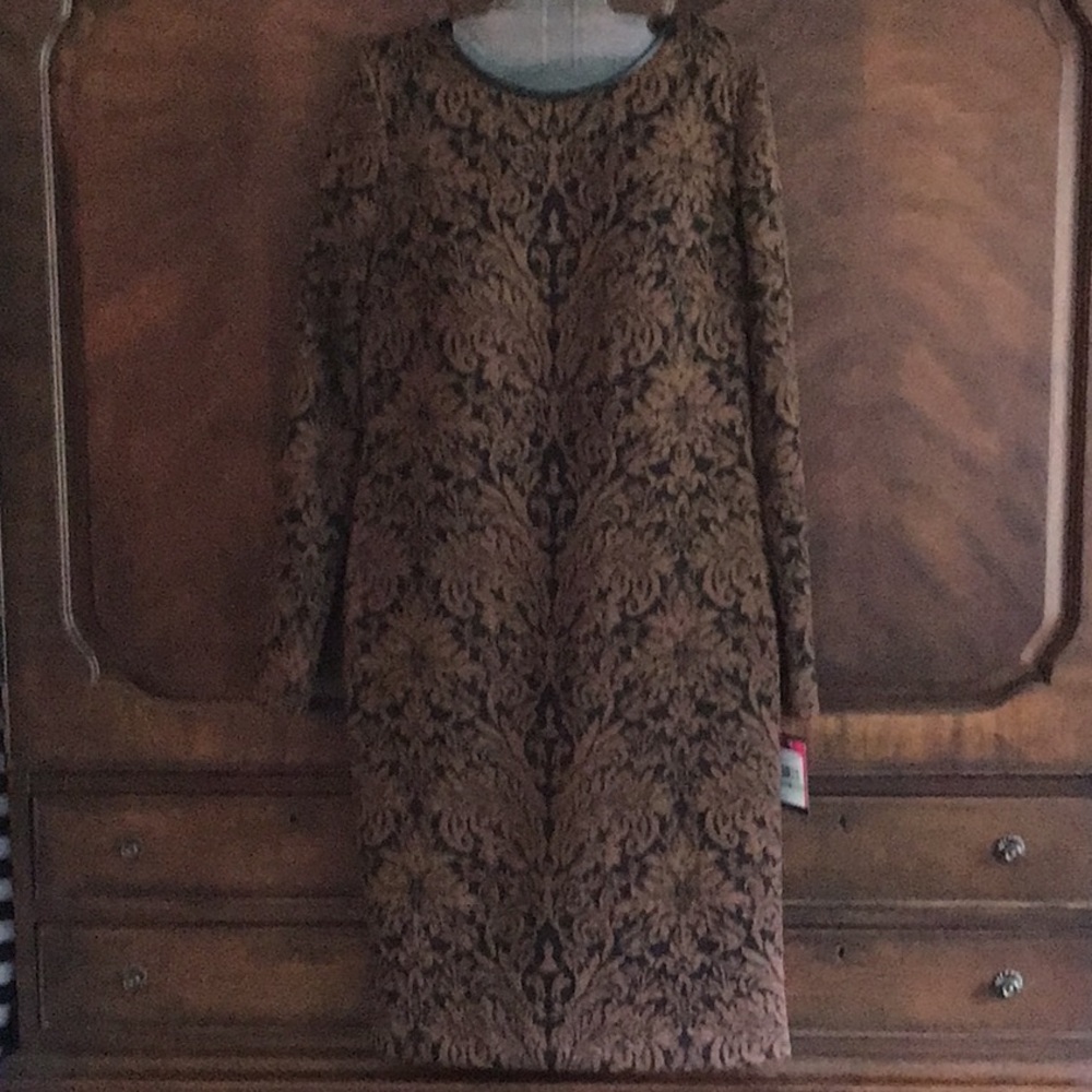 Vince Camuto brown jacquard dress size 8